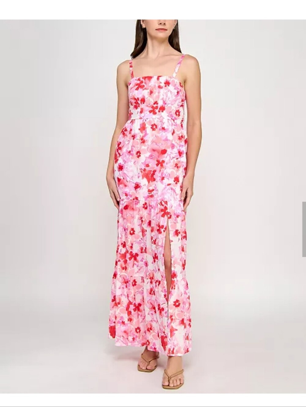NWT BCX Pink Floral Maxi Dress Women's Large Empire Waist Sleeveless Summer